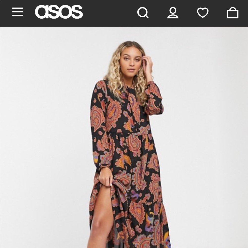 ASOS Monki Paisley Bird Print Tiered XL Midi Dress
